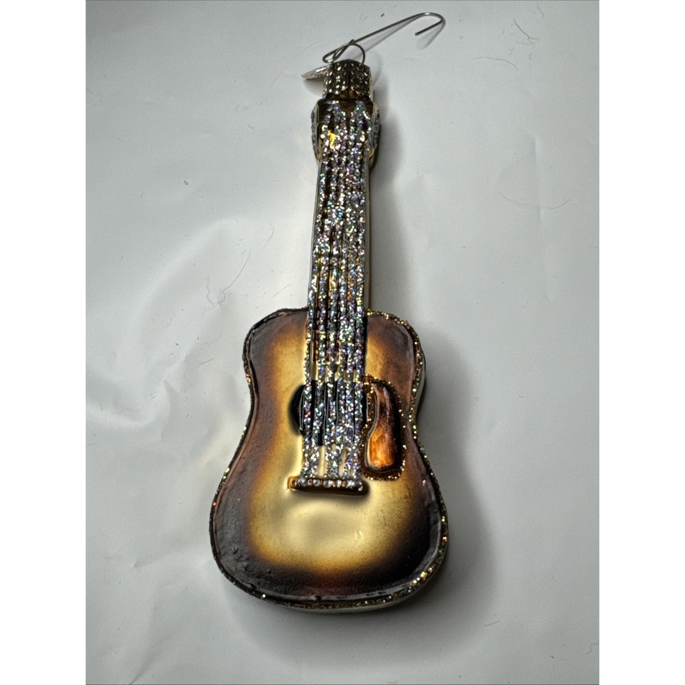 Old World Christmas OWC Blown Glass Acoustic Guitar Ornament Brown Country Music